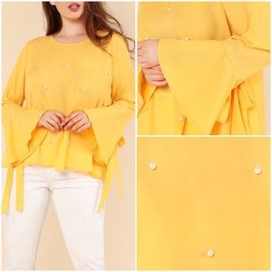 Plus Size Yellow Blouse With Pearls
